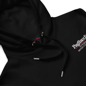 Premium eco hoodie embroidery front, clown on back